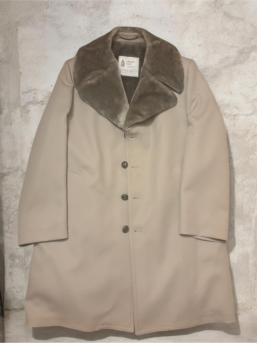 London Fog Beige Trench Coat with Faux Fur Collar